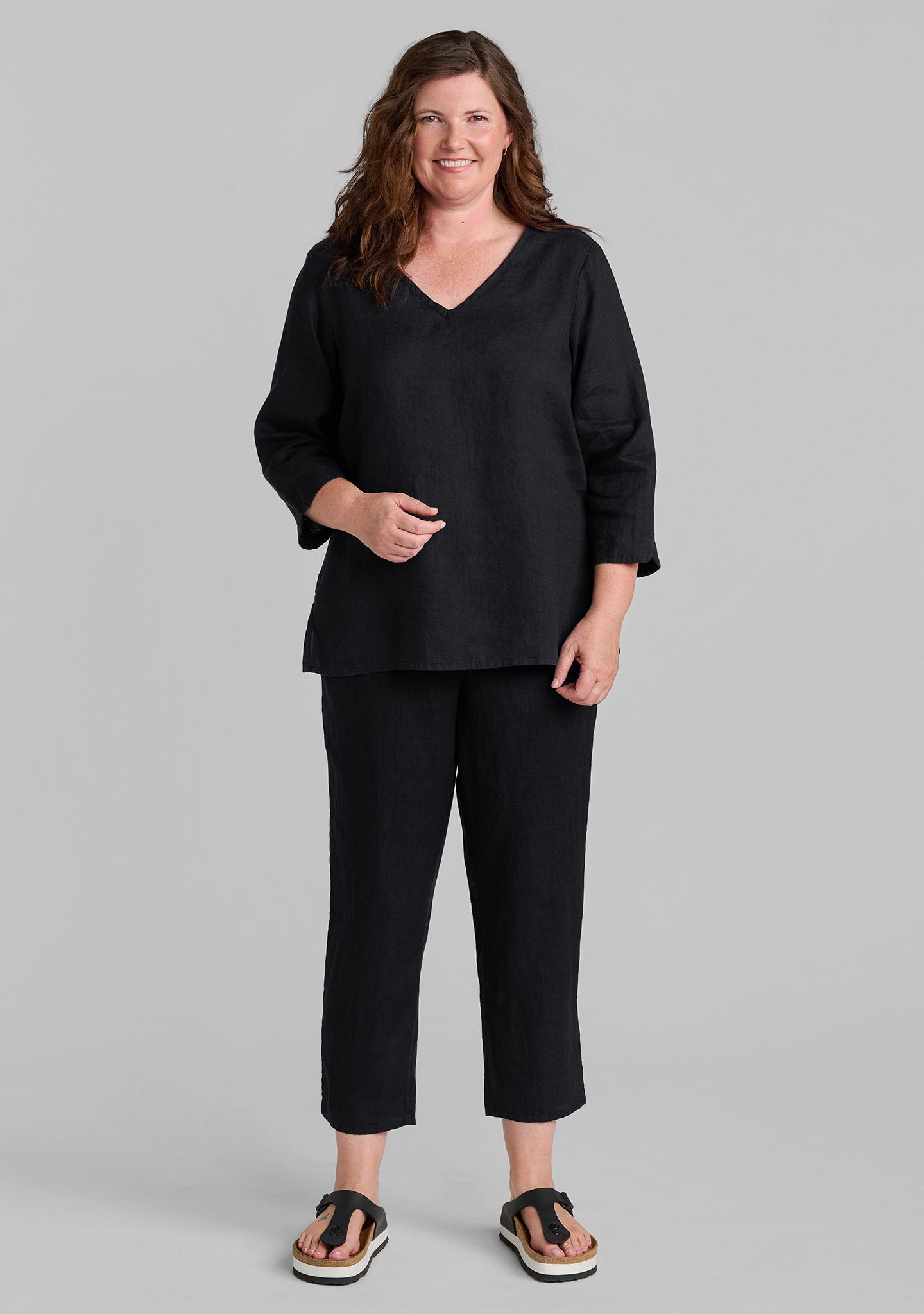 FLAX linen shirt in black with linen pants in black