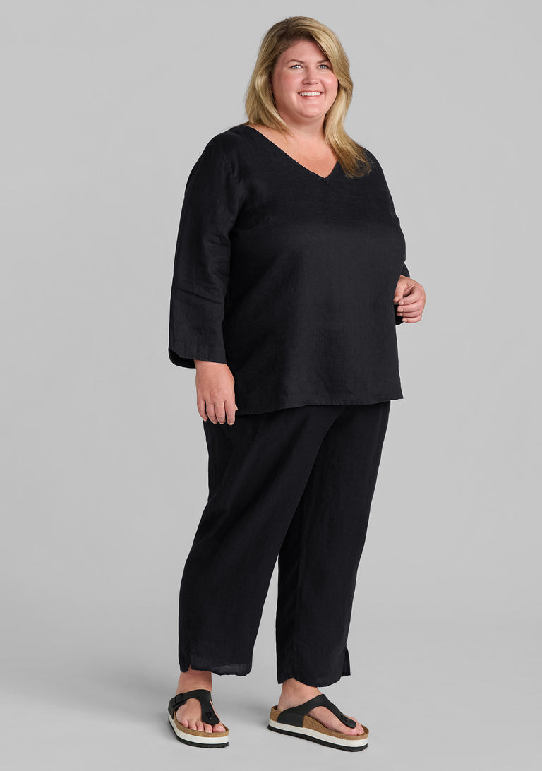 FLAX linen shirt in black with linen pants in black