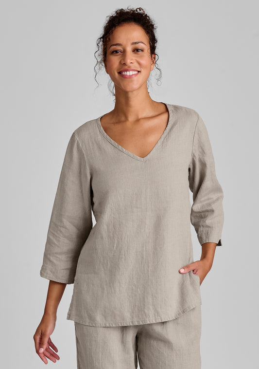 v pullover linen shirt natural