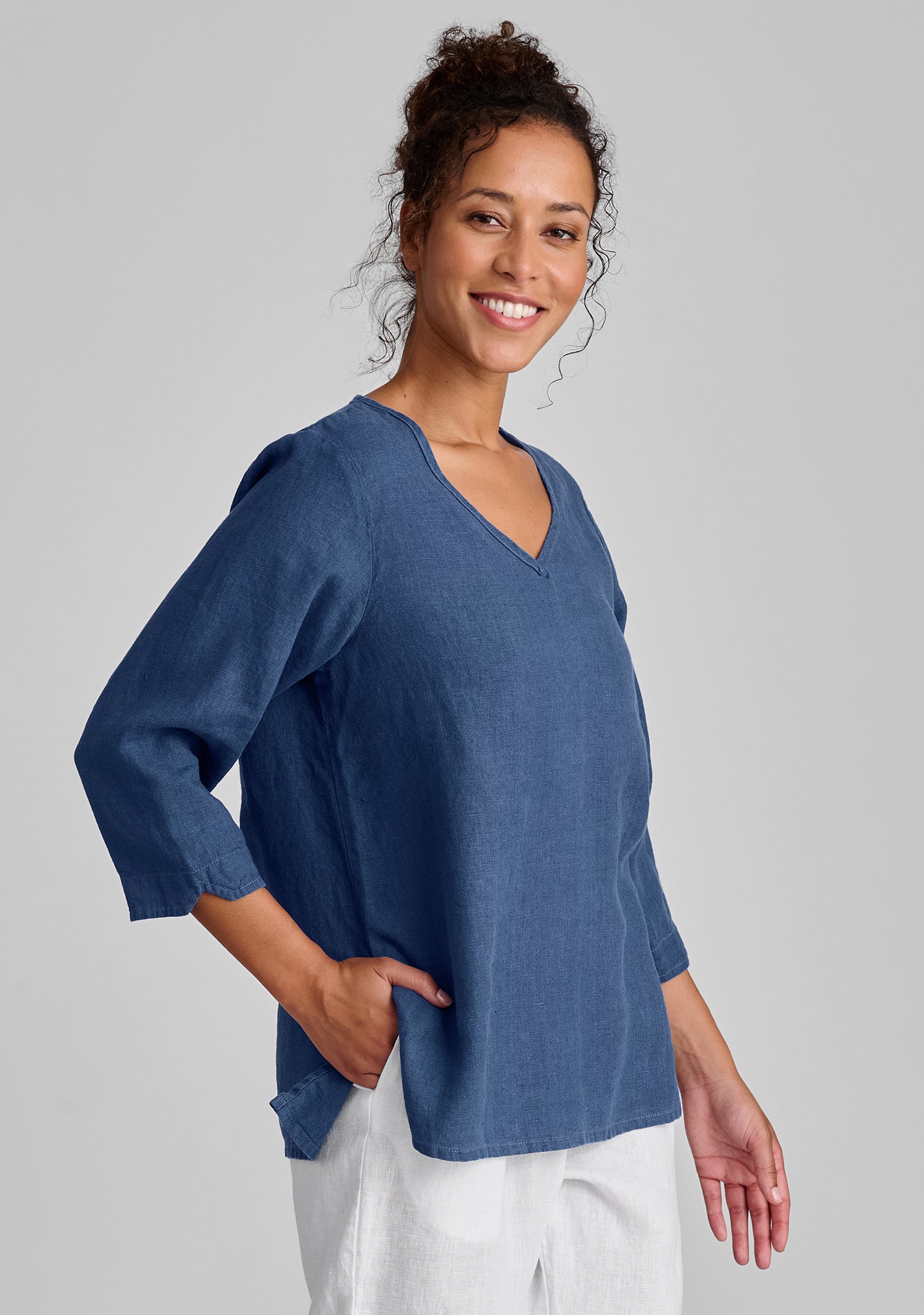 Core Companions 2024 Women S Linen Clothing   V Pullover Ocean 