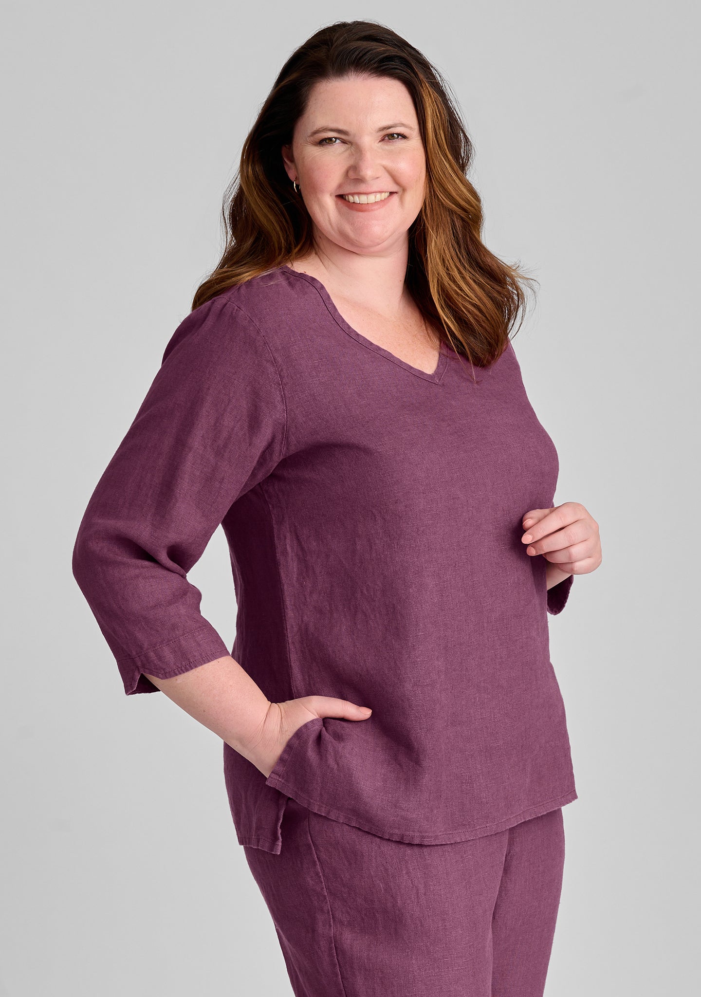 v pullover linen shirt purple