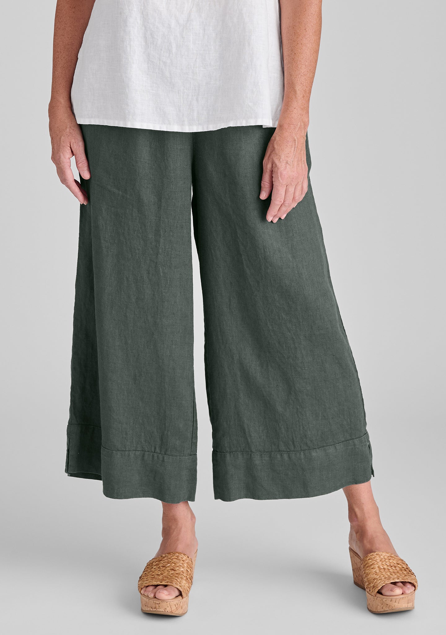 vented cuff pant linen pants with elastic waist green