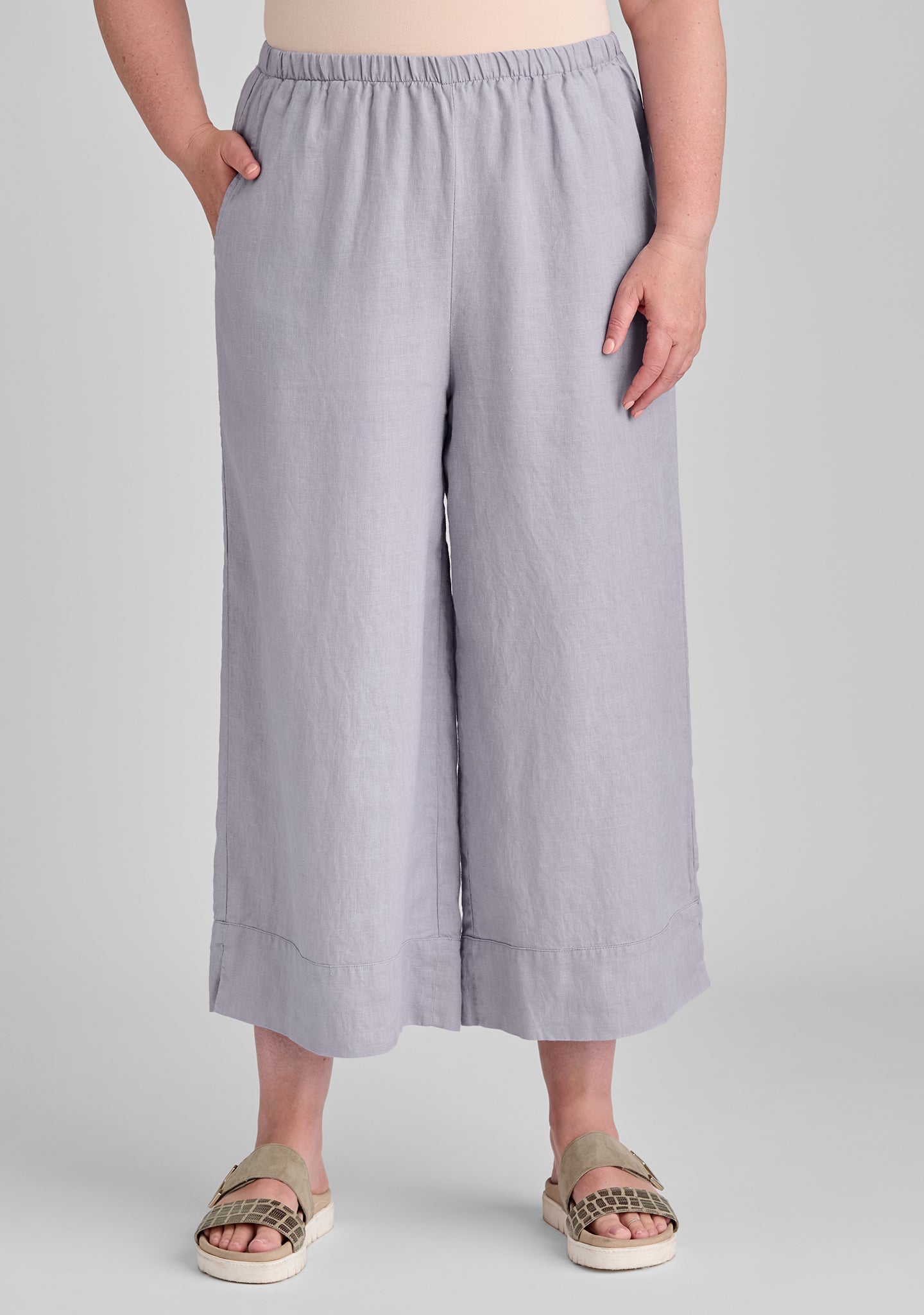 vented cuff pant linen pants with elastic waist details