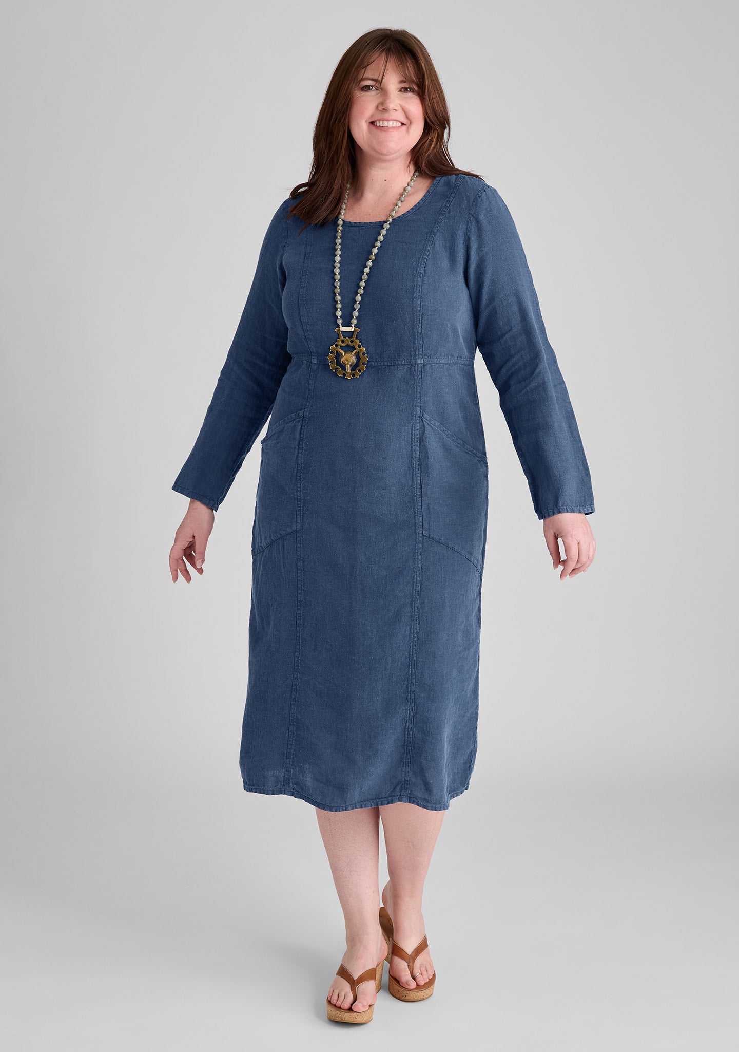 vintage dress linen maxi dress blue