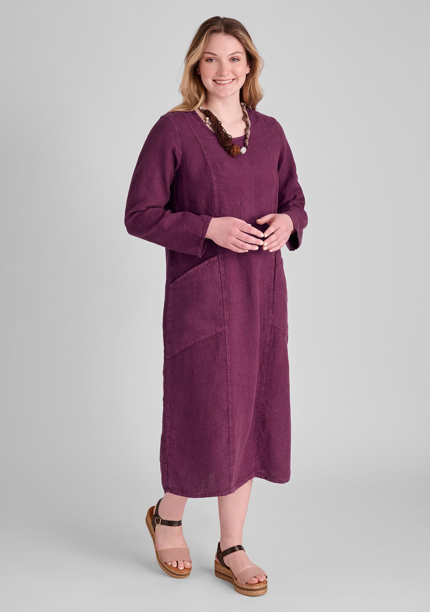 fitted lace wedding dress Womens Vacation Dress Linen Dresses for Women 2024 Solid Color Classic  Casual Loose Fit with Sleeveless U Collar Pockets Summer Dress Purple Large  at Amazon Women's Clothing store