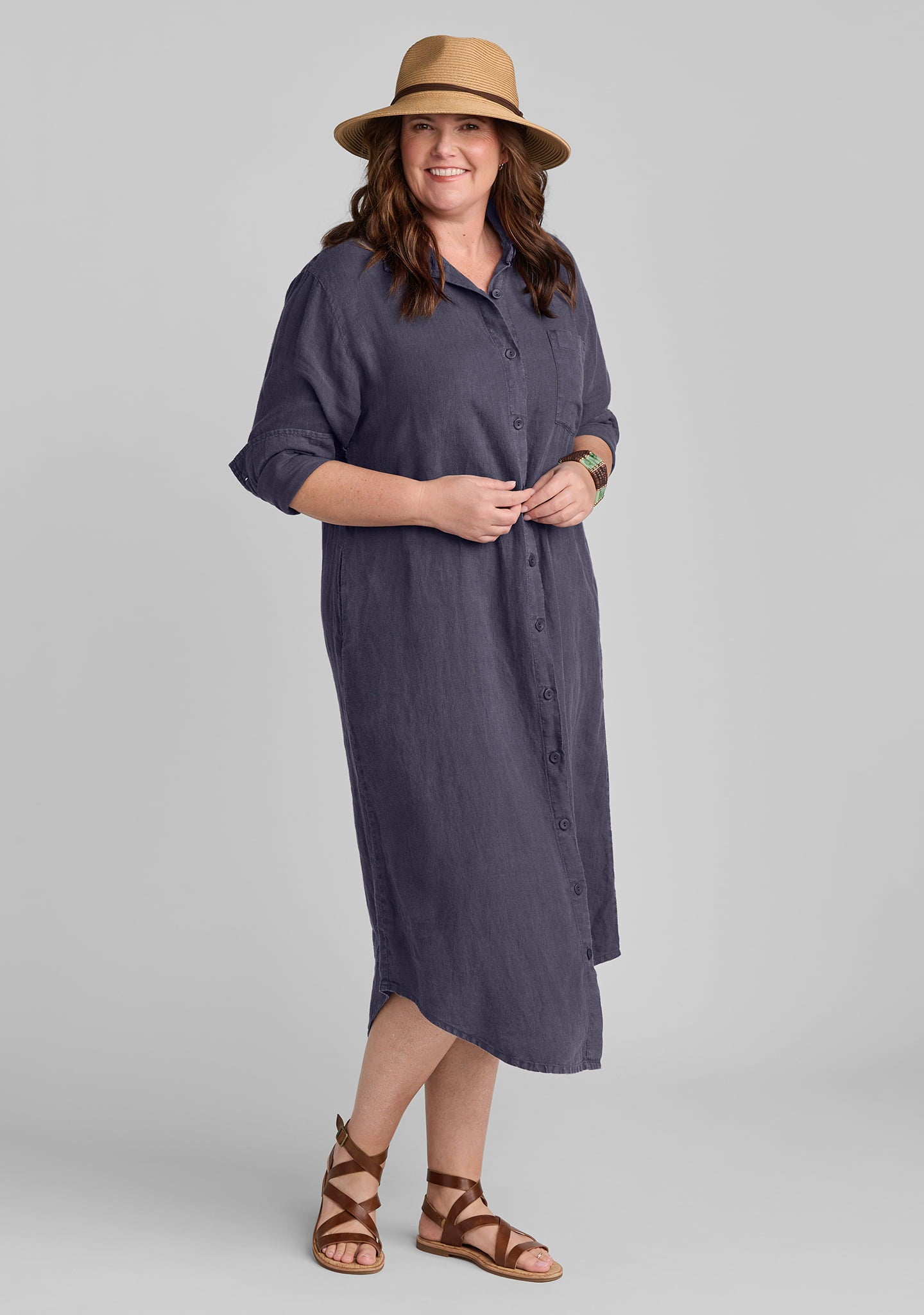 weekender dress linen button down dress blue