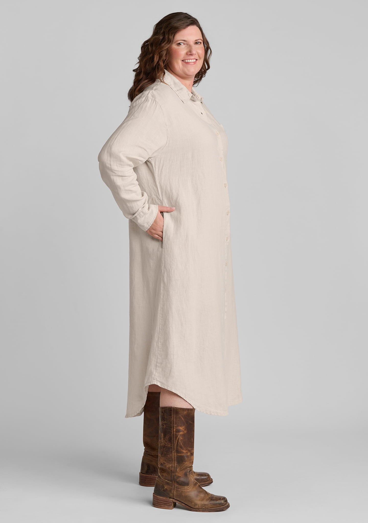 cream linen shirt dress Long Linen Shirt Dress