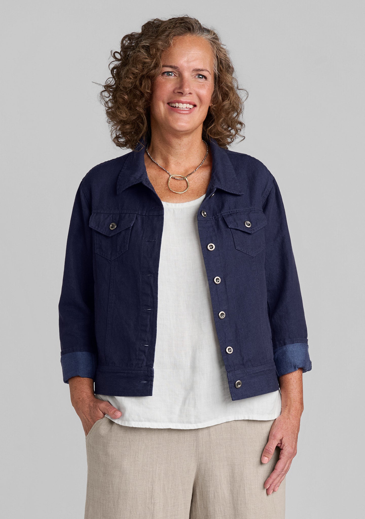 western jacket linen/cotton denim blue