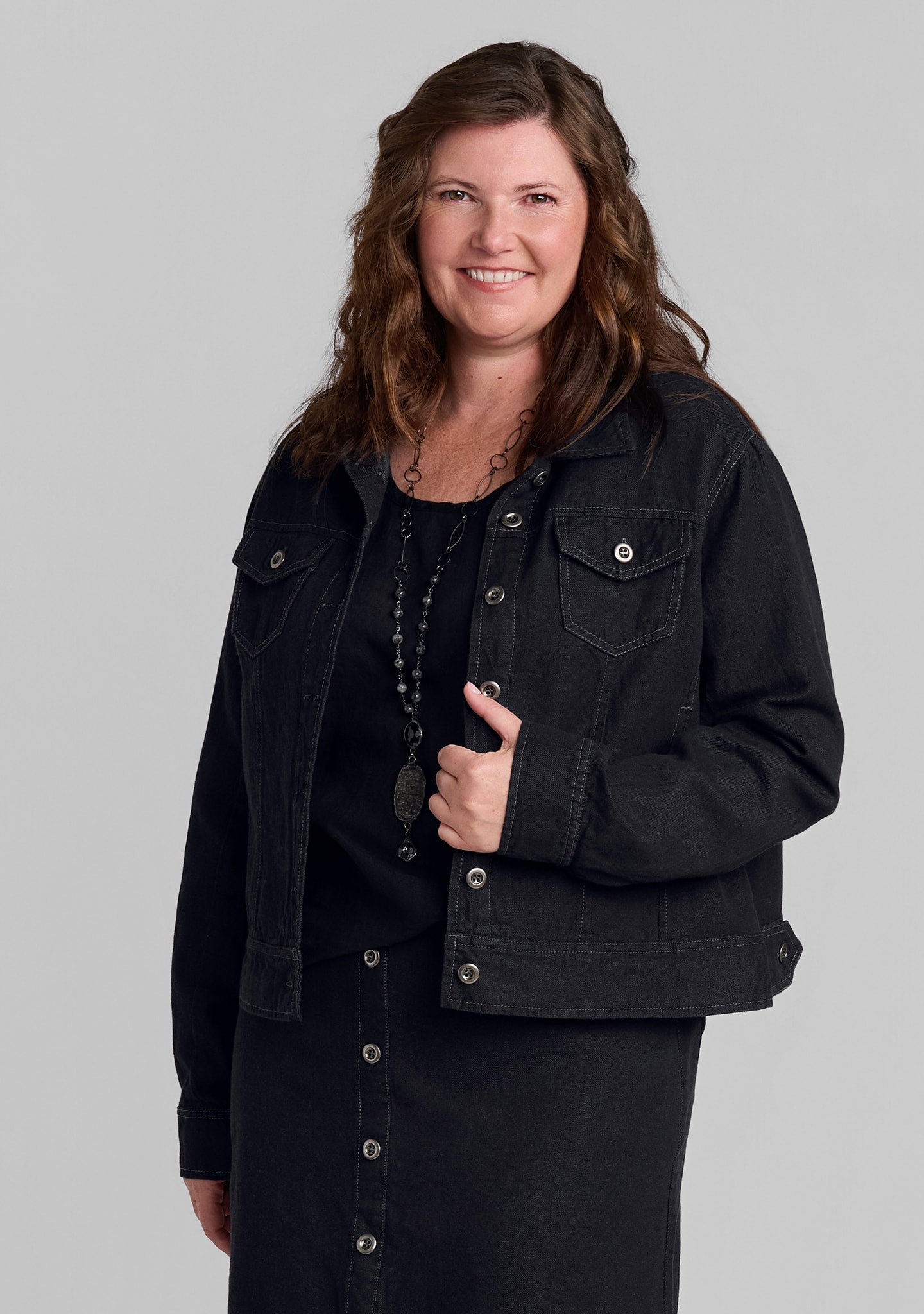 Western Jacket - Linen/Cotton Denim - Black Denim