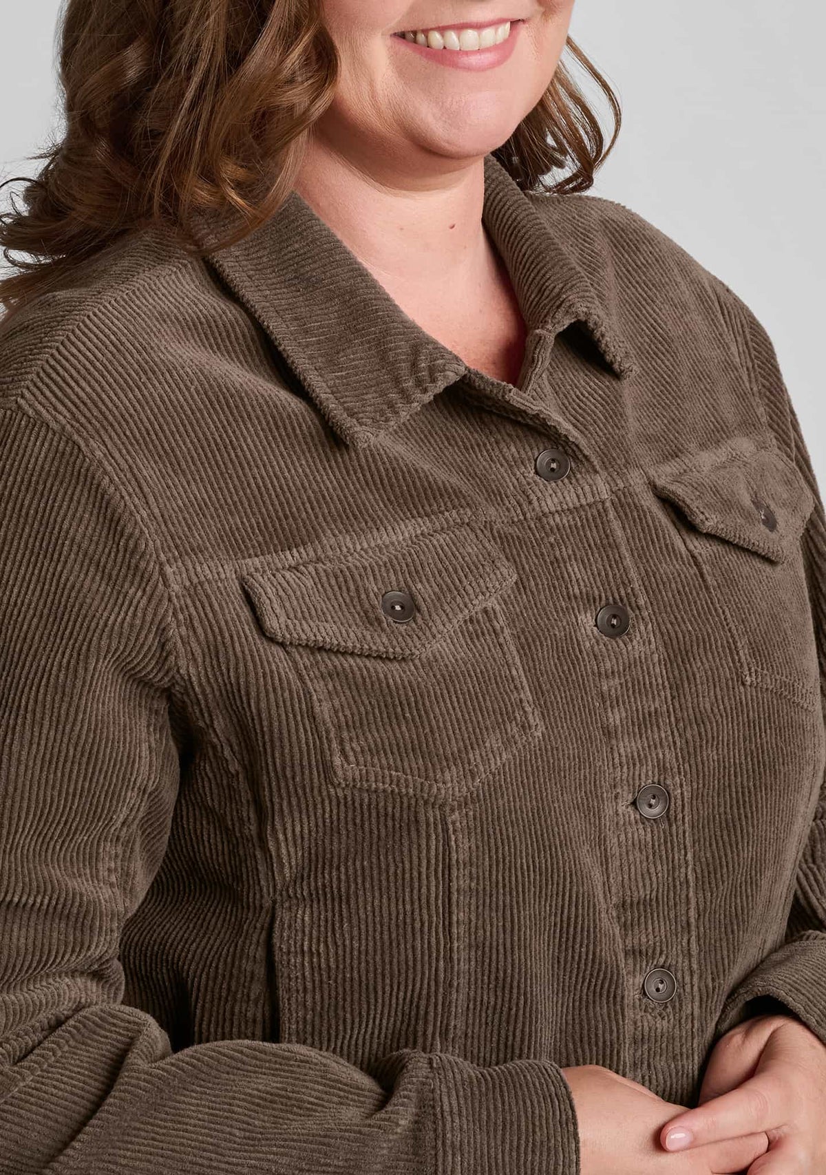 close up of corduroy fabric in brown