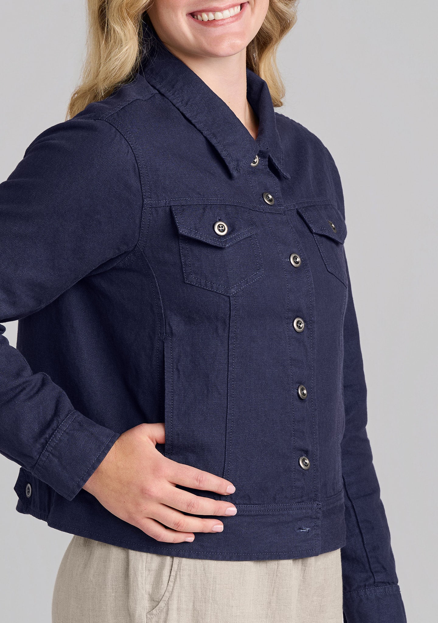 western jacket linen/cotton denim details