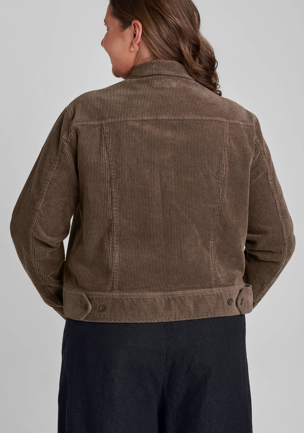 back view of corduroy jacket in brown full view