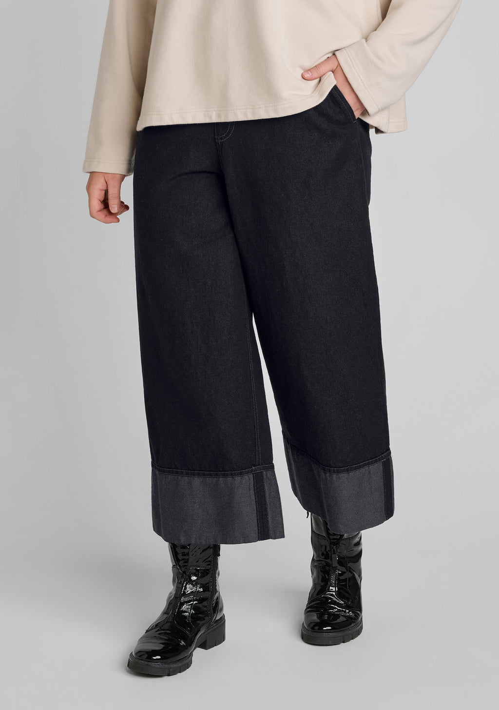 wide cuff jean wide leg pants black