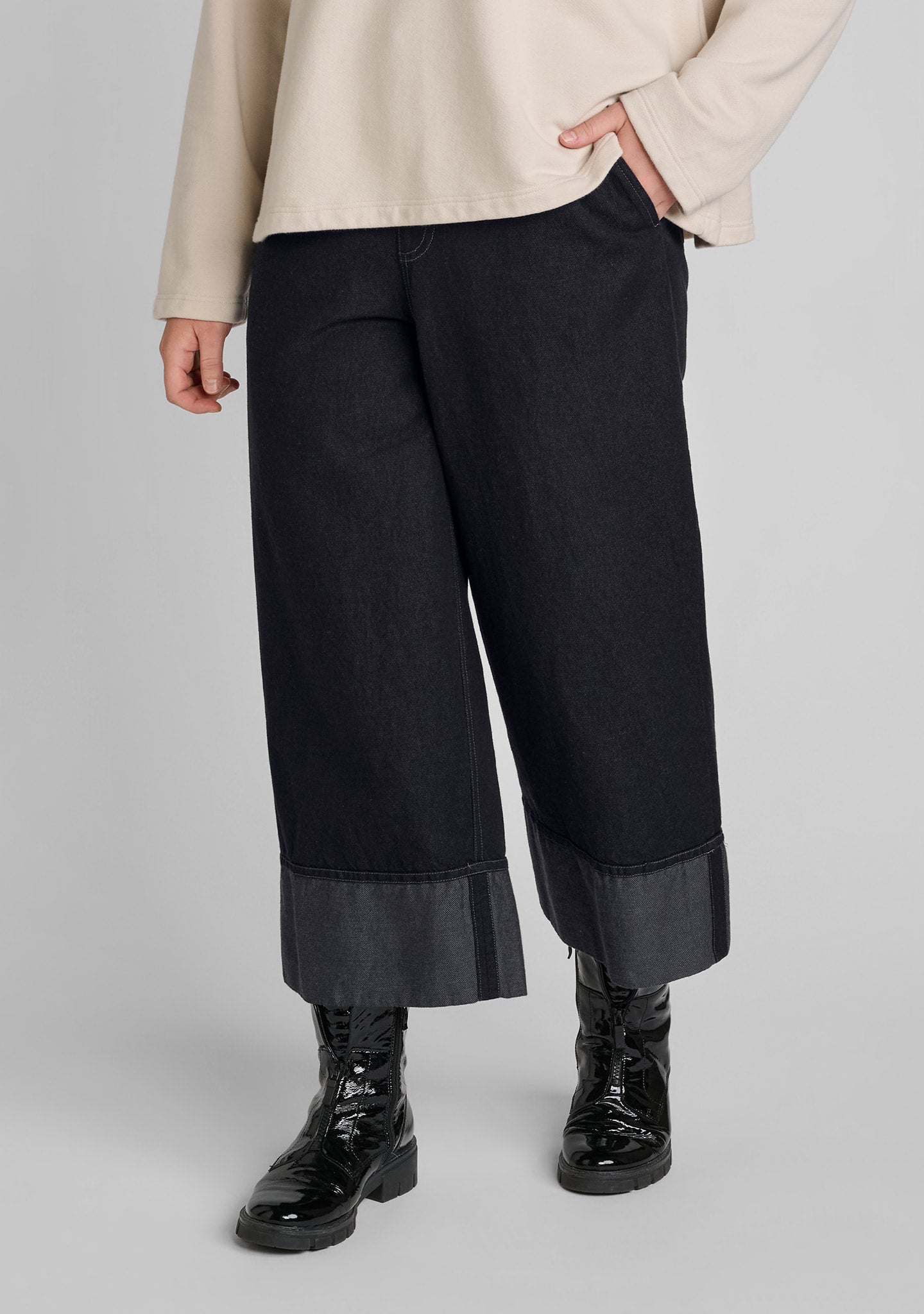 wide cuff jean wide leg pants black