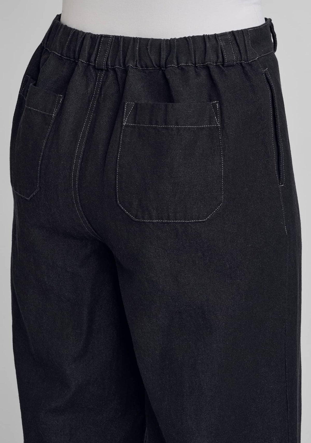 close up view of two pack pockets and waistband