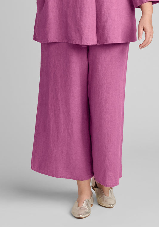 wide leg flood linen pants with elastic waist pink