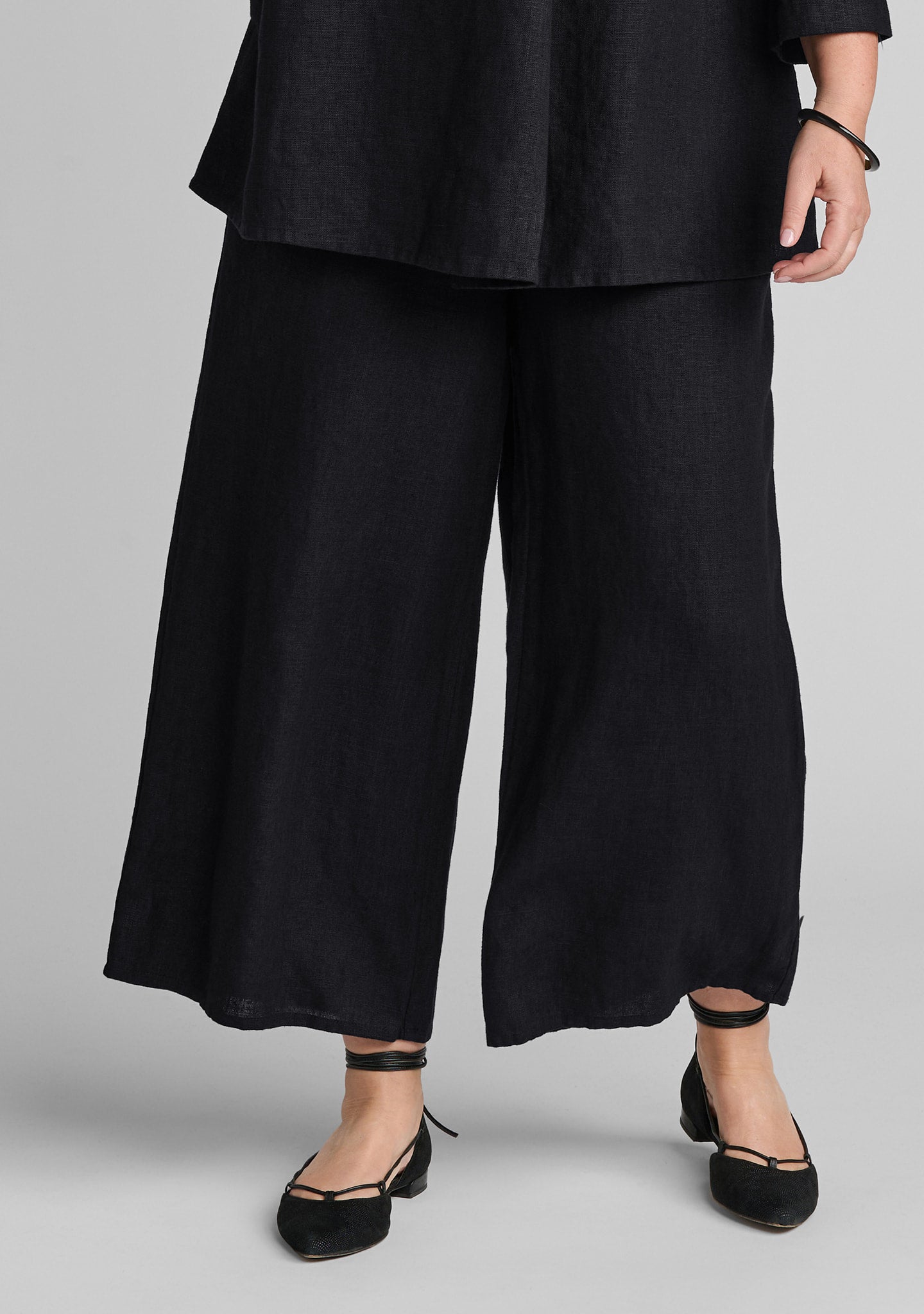 wide leg flood linen pants with elastic waist black