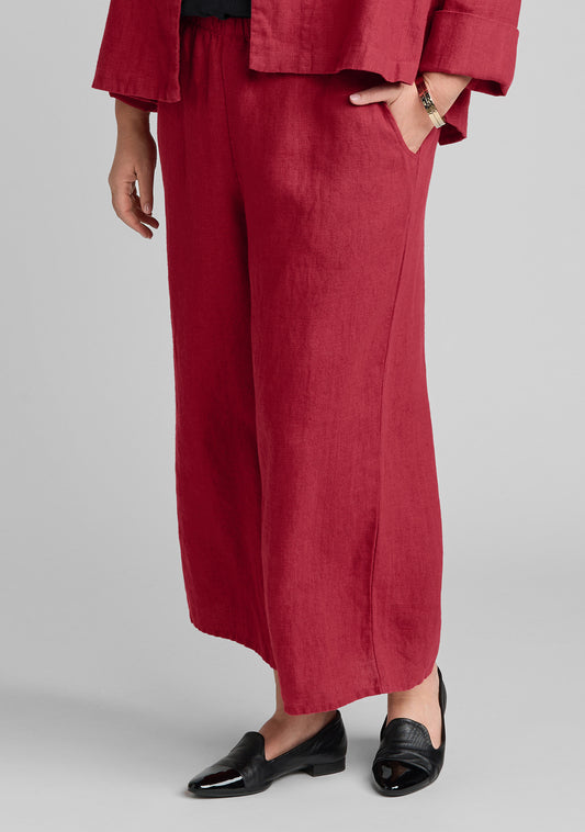 wide leg flood linen pants with elastic waist red
