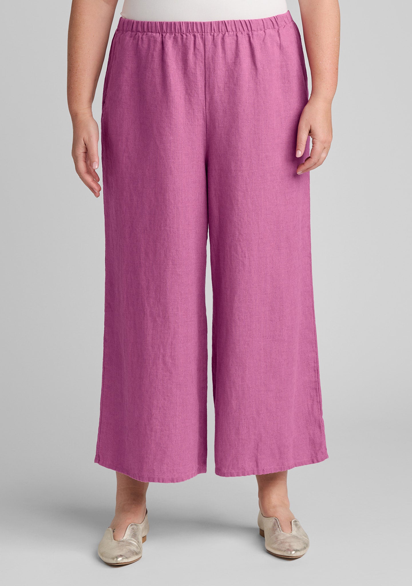 Wide Leg Flood - Linen Pants With Elastic Waist Aubergine / M Wide Leg Flood - Linen Pants With Elastic Waist Aubergine / M