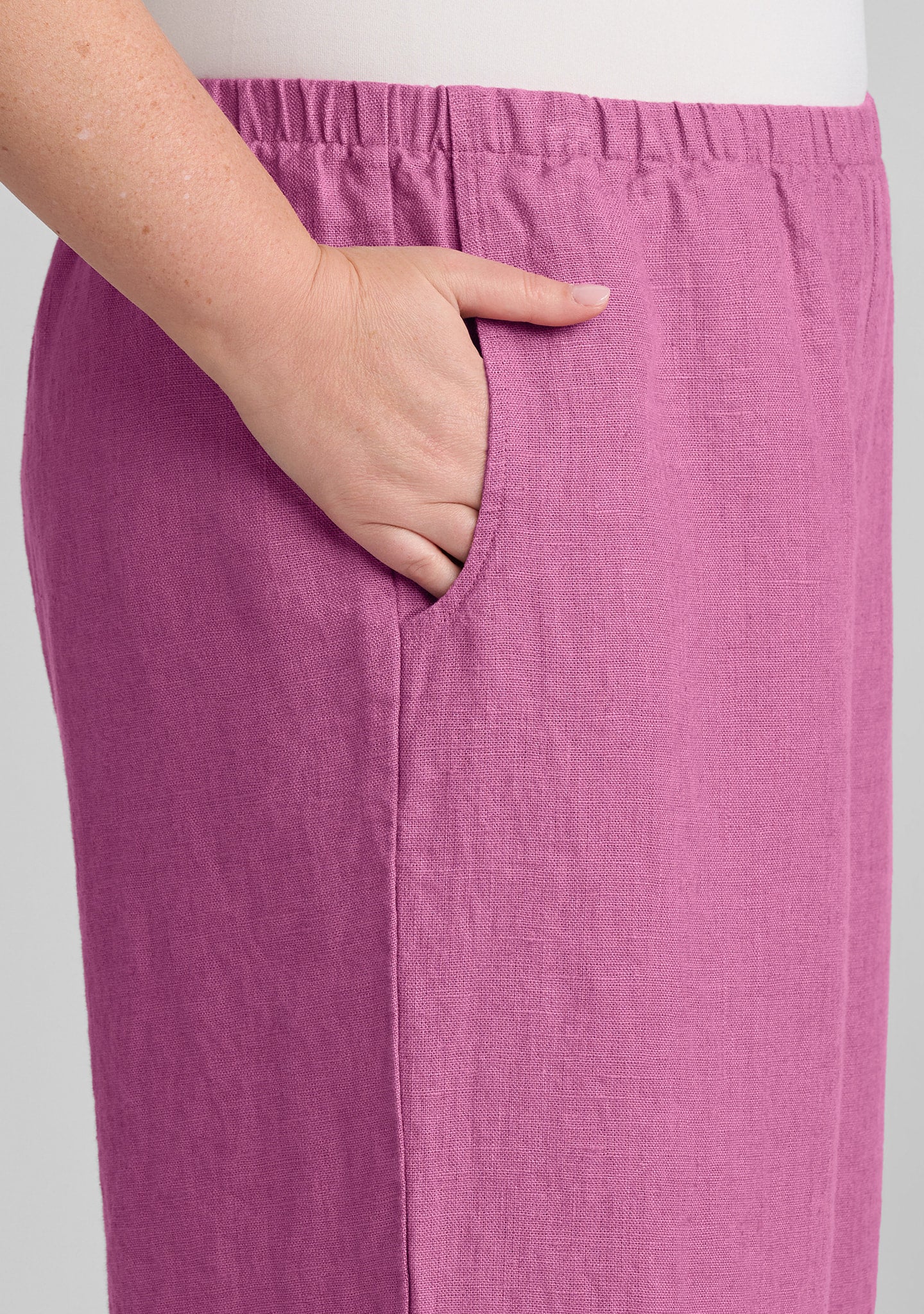 wide leg flood linen pants with elastic waist details