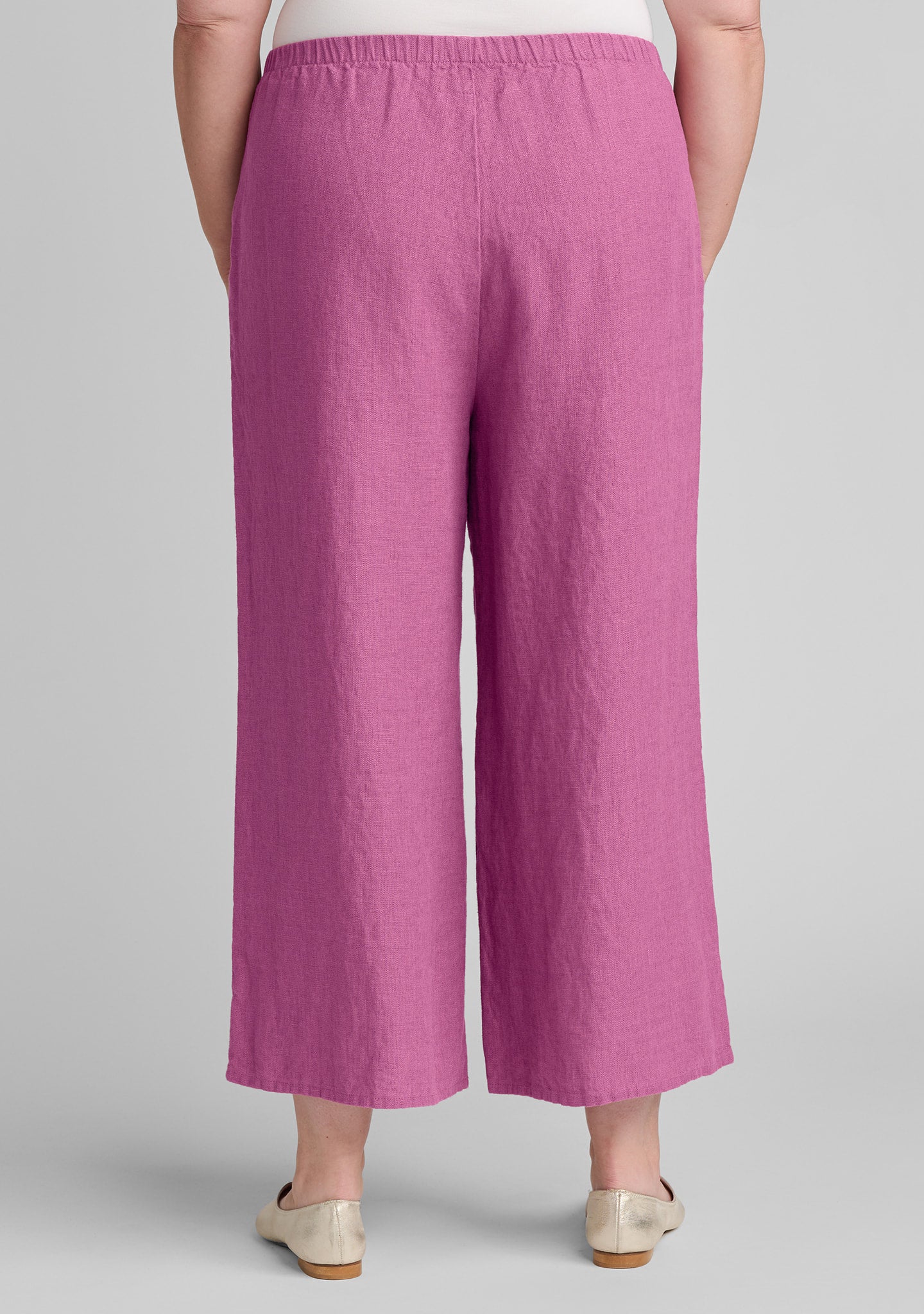 wide leg flood linen pants with elastic waist details