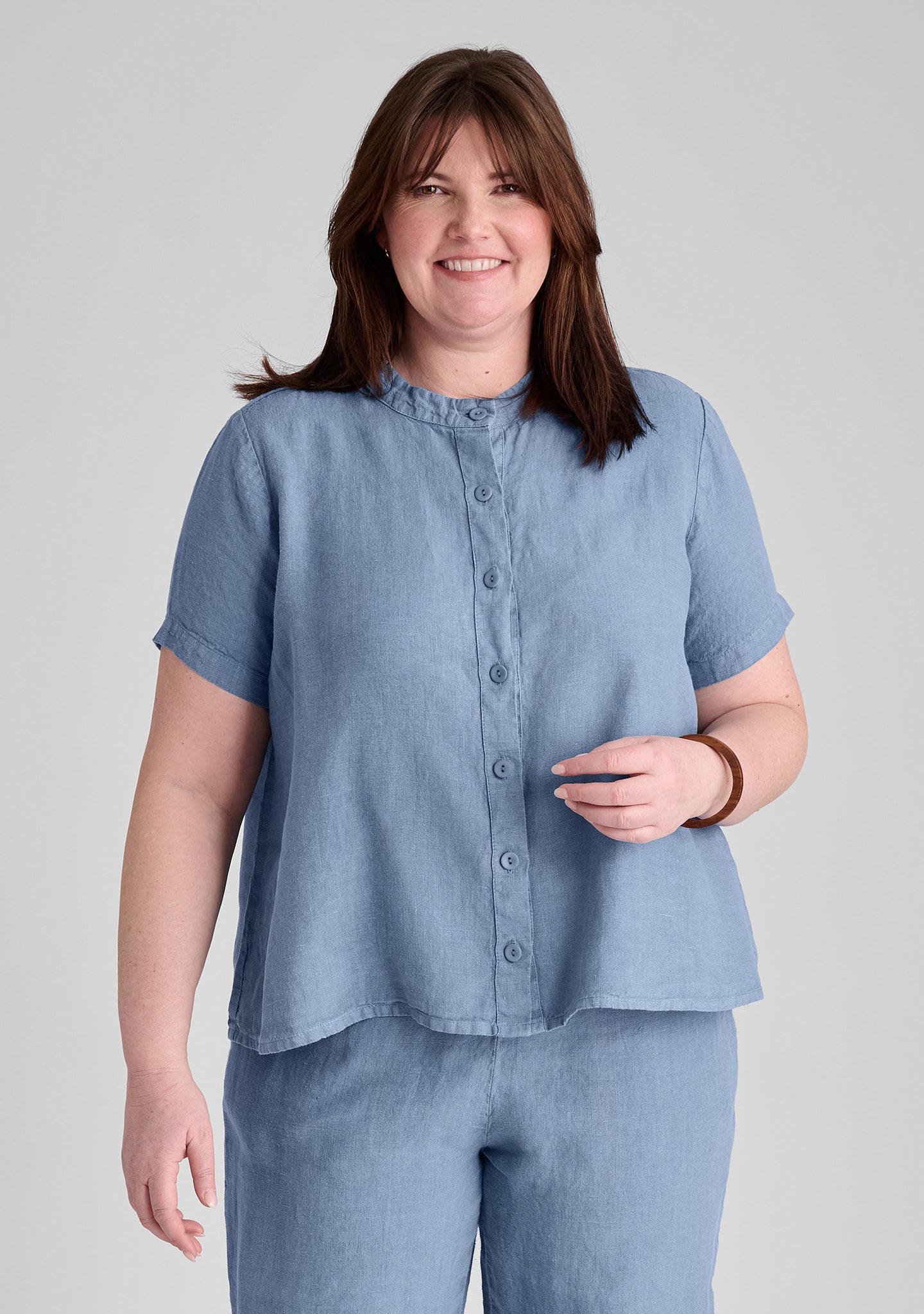 Zdenka Blouse - Linen Button Down Shirt - Cool Blue