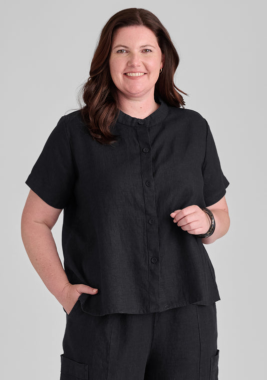 zdenka blouse linen button down shirt black