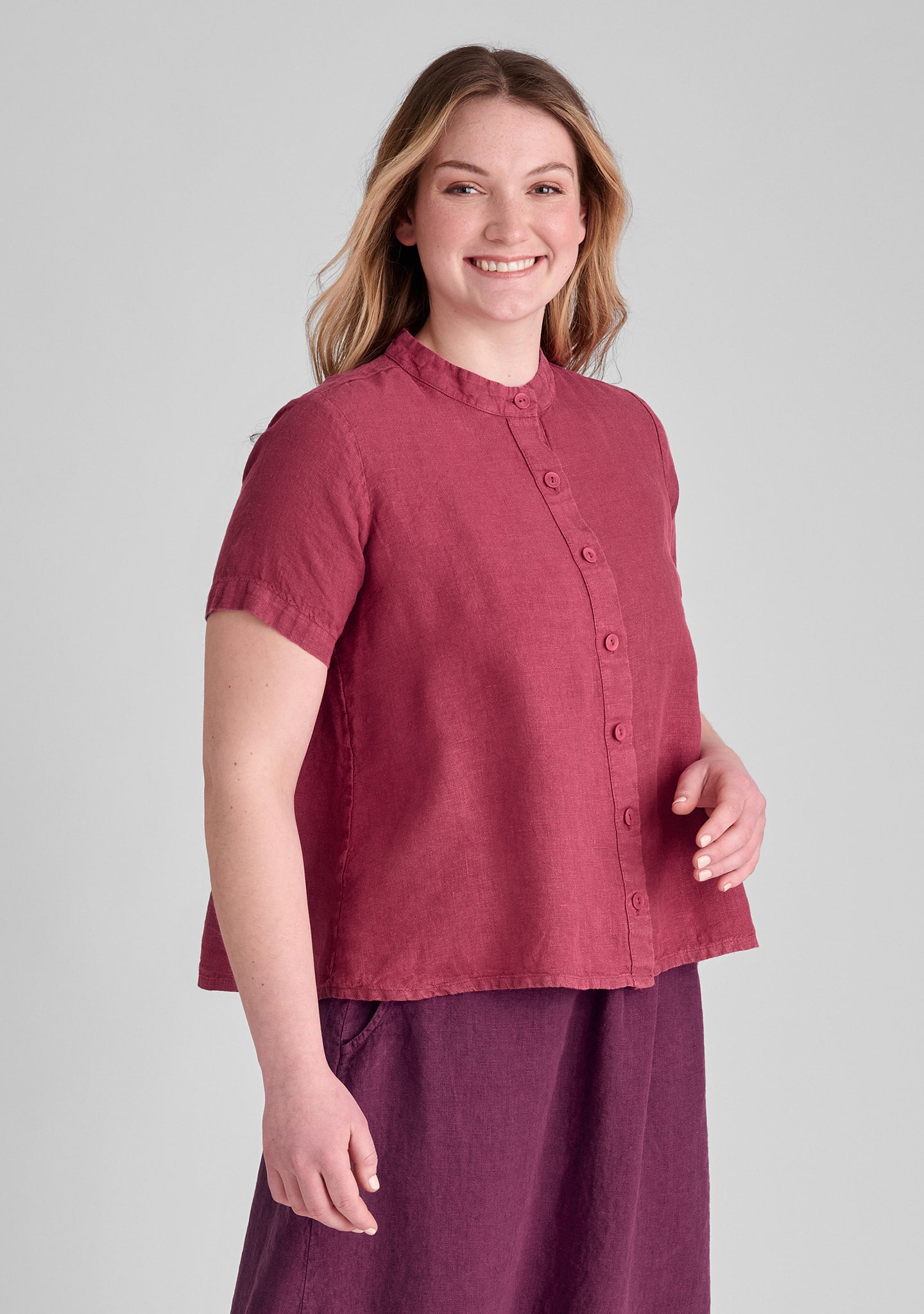 Zdenka Blouse - Linen Button Down Shirt - Cranberry
