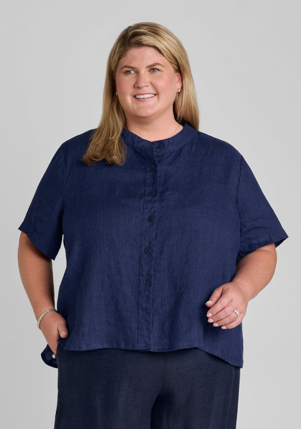 zdenka blouse short sleeve linen shirt blue 