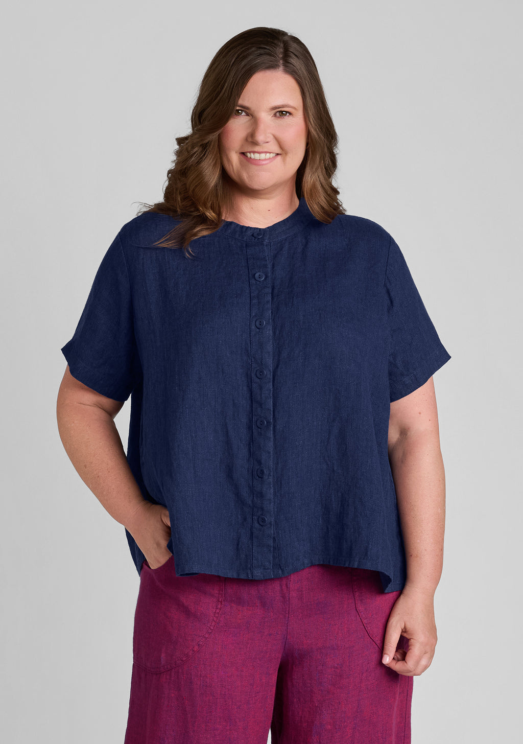 zdenka blouse short sleeve linen shirt blue