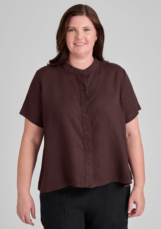 zdenka blouse linen button down shirt brown