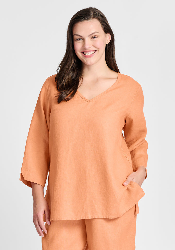 v pullover linen shirt orange