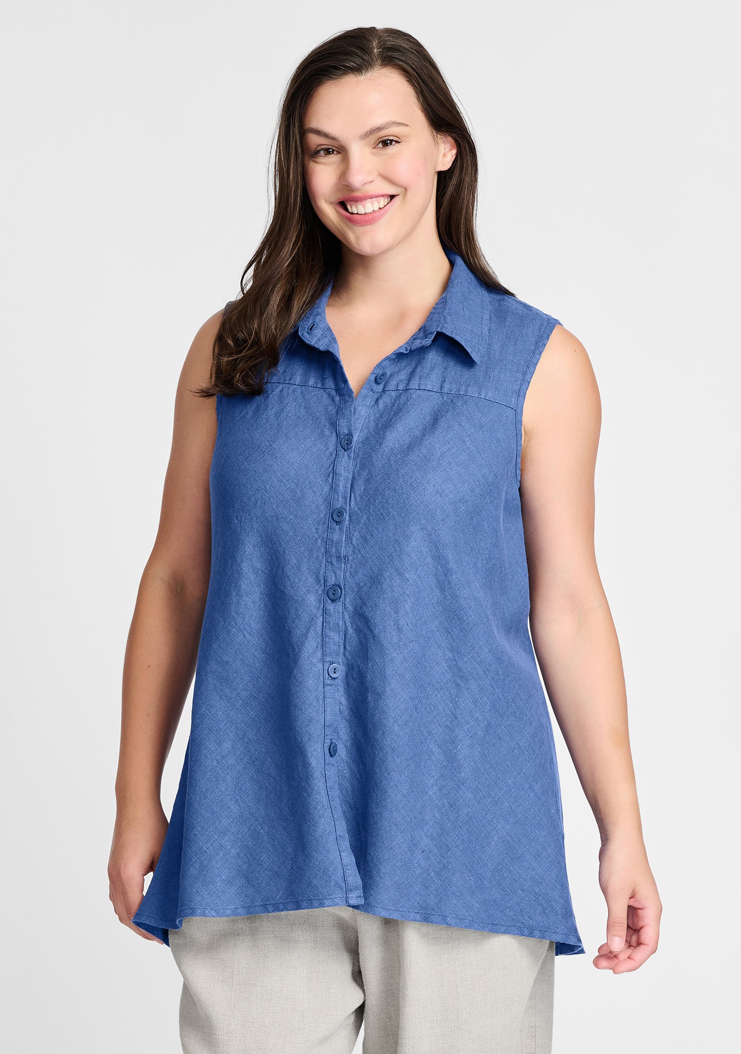 skyline blouse sleeveless linen blouse blue