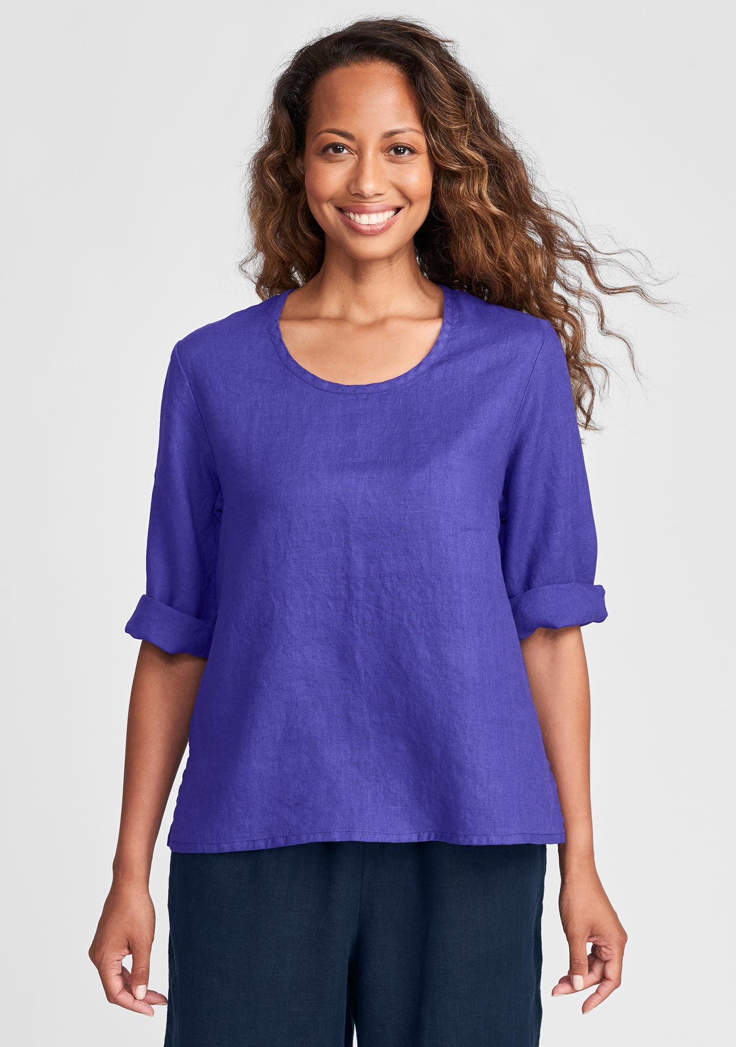 3-4 pullover linen shirt purple