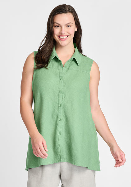 skyline blouse sleeveless linen blouse green