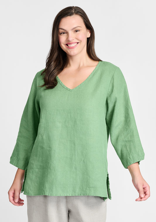 v pullover linen shirt green
