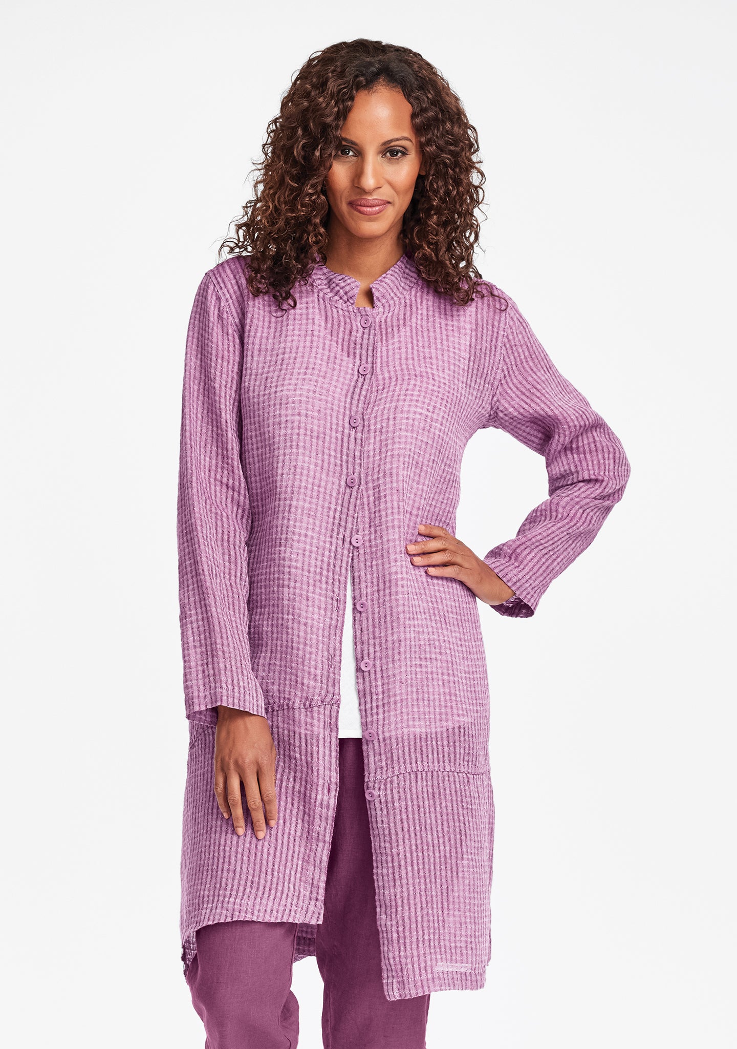 abstract duster linen jacket purple