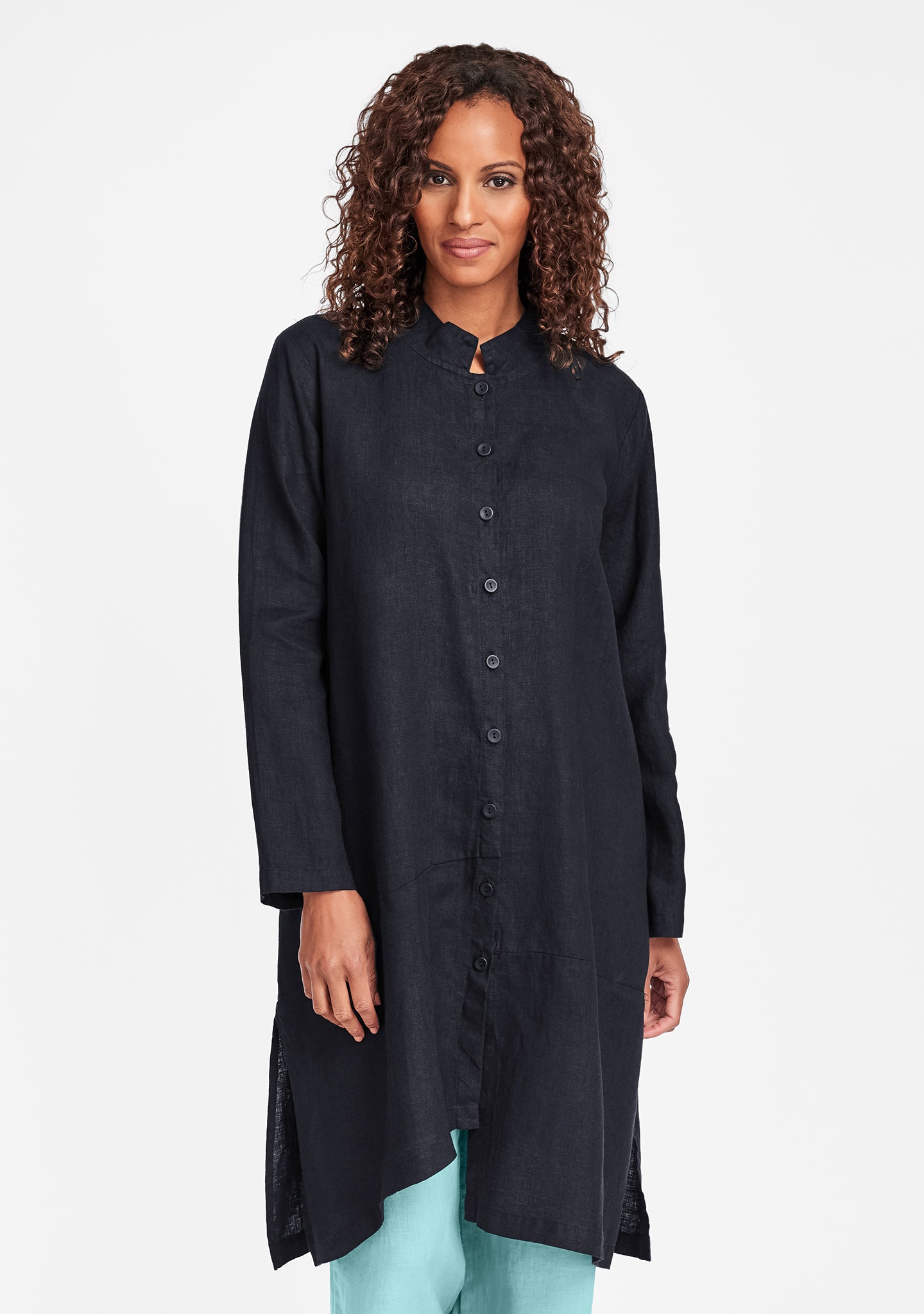 abstract duster linen jacket black
