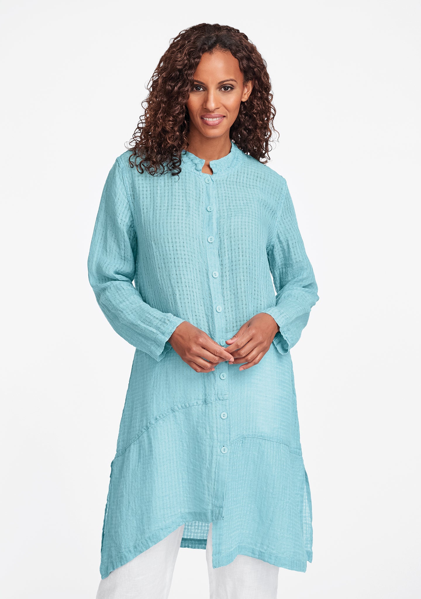 abstract duster linen jacket blue