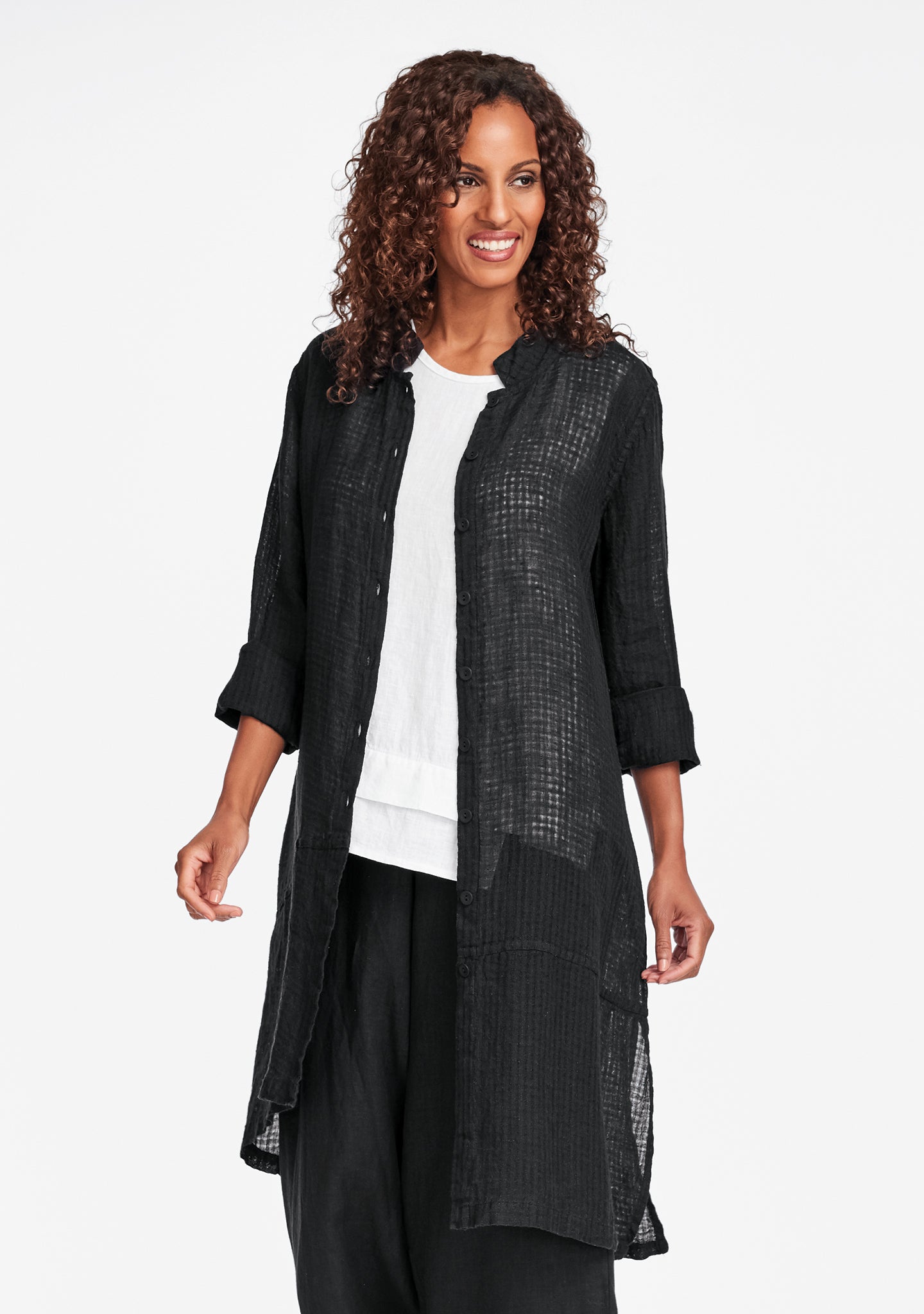 abstract duster linen jacket black
