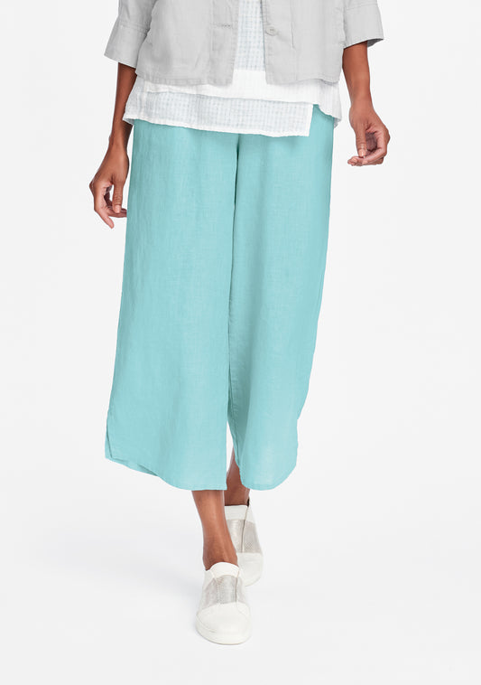 airy floods linen pants with elastic waist blue