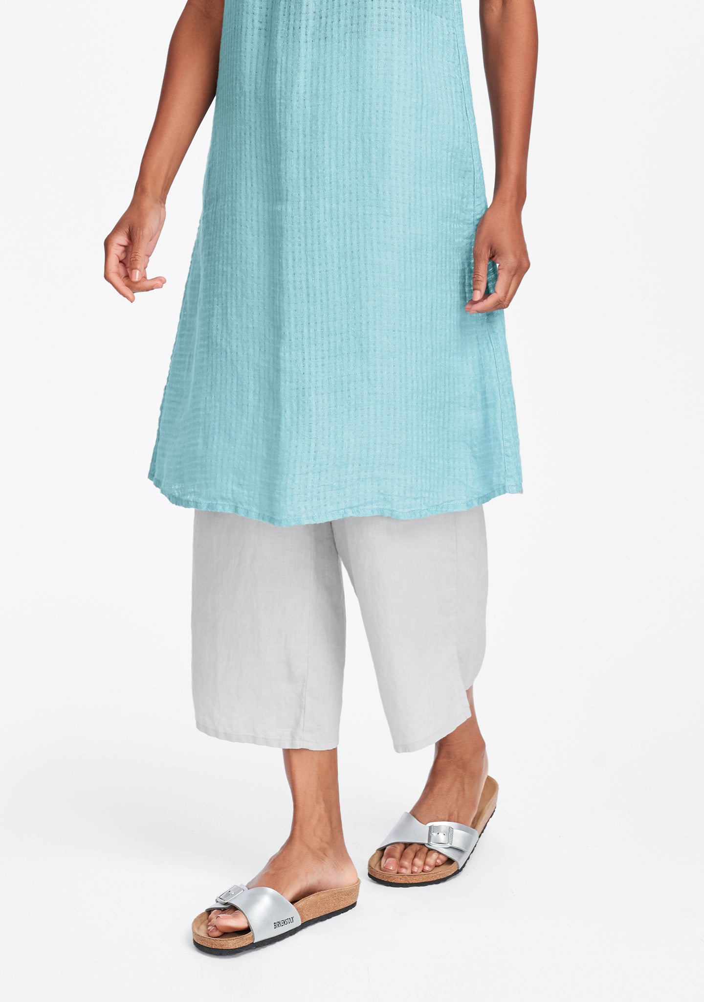 airy floods linen pants with elastic waist grey