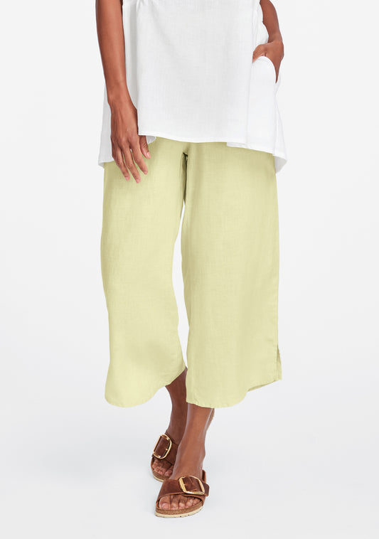 airy floods linen pants with elastic waist yellow