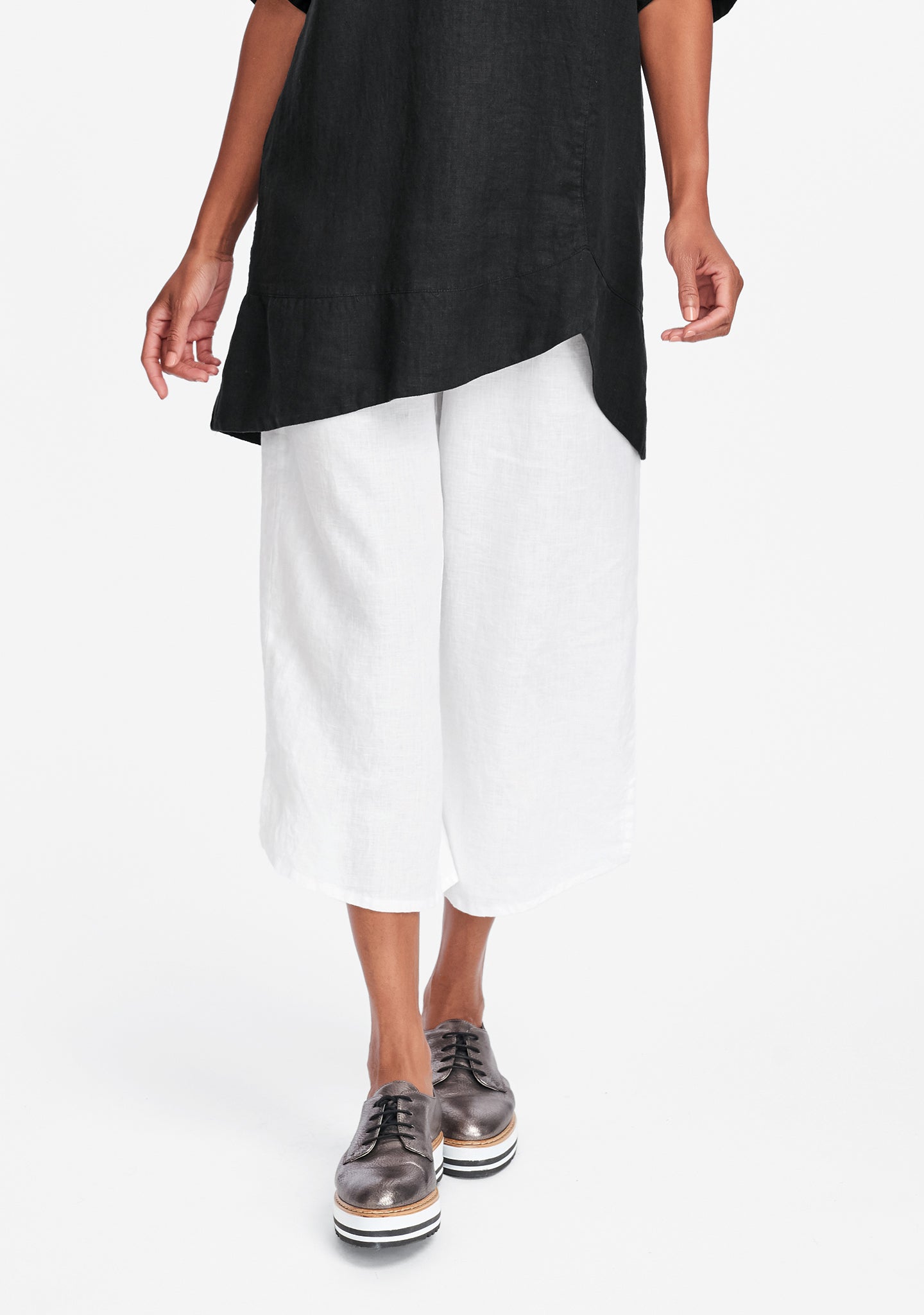 airy floods linen pants with elastic waist white