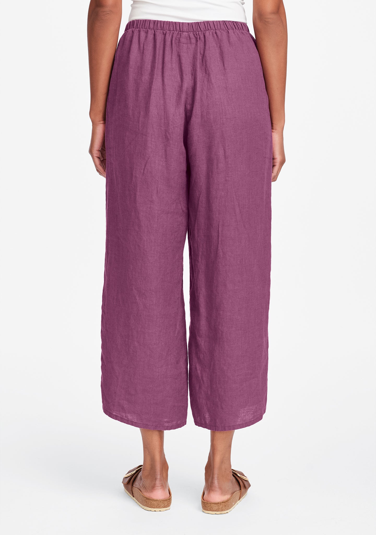 airy floods linen pants with elastic waist details