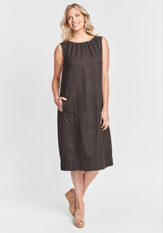 athena dress linen shift dress brown