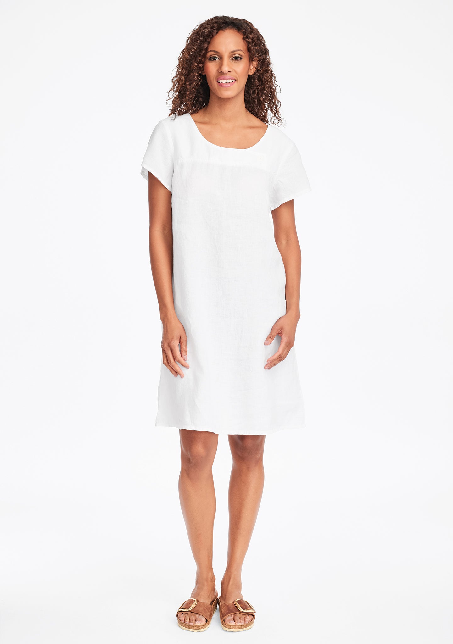 button dress linen shift dress white