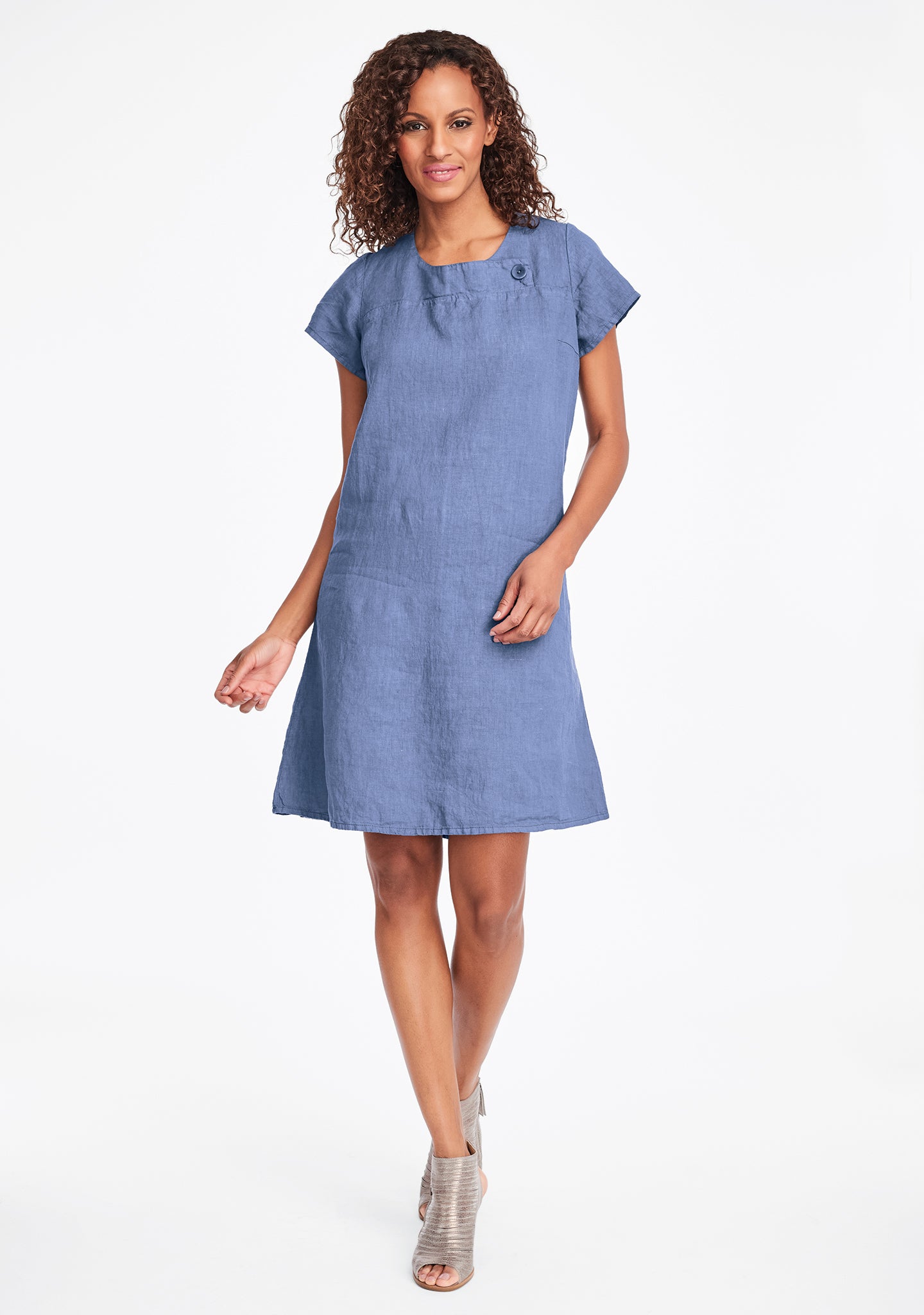 button dress linen shift dress blue