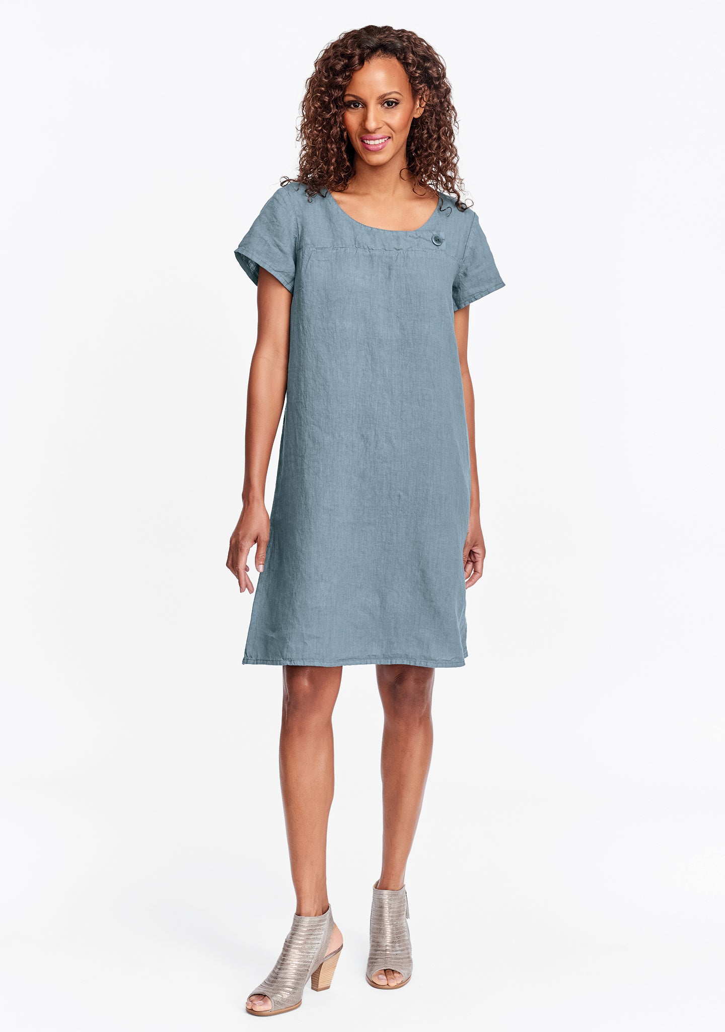 button dress linen shift dress green