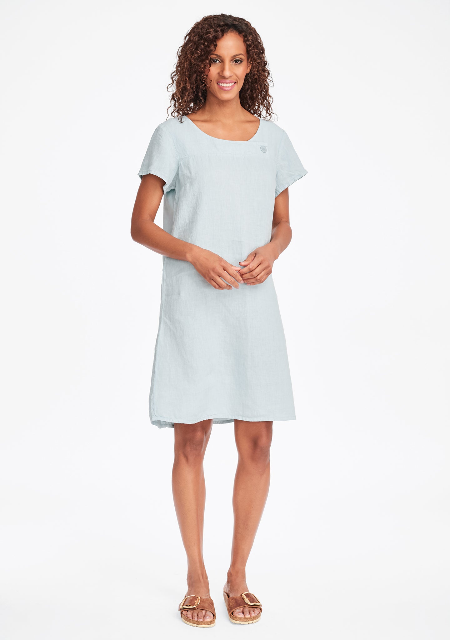 button dress linen shift dress blue